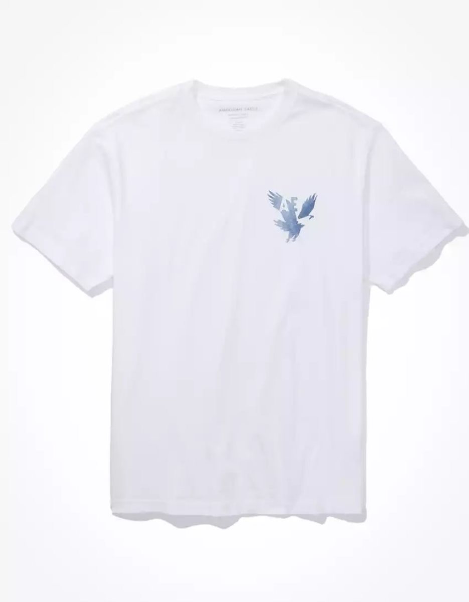 T Shirt Graphique American Eagle AE Super Soft Logo Blanche Homme | JNR-35265542